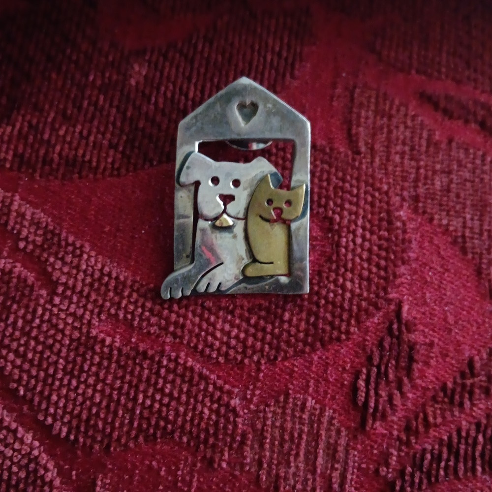 Stearling Dog and Cat Tack Pin/Brooch by Far Fetche